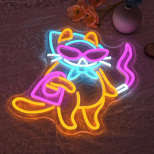 Miniatura 3 de Letrero de neón de gato para decoración de pared, arte de pared de luz de neón de gato genial con interruptor regulable, letrero luminoso LED Cool