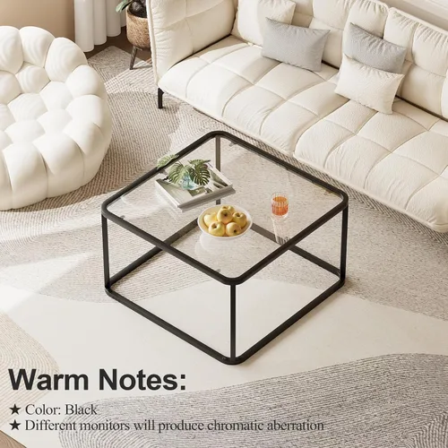 Miniatura 6 de Mesa de café de vidrio, mesas cuadradas minimalistas para sala de estar, mesa central moderna para oficina o espacio pequeño, vidrio templado, marco