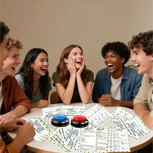 Miniatura 5 de Juego de Cartas Feud Familiar con 2 Timbres de Respuesta, Diversión de Noche de Juegos de Reunión Familiar Trivia para Fiestas de Reuniones