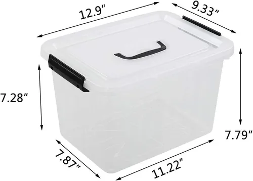 Miniatura 2 de Caja de plástico transparente de 10 L, contenedor de almacenamiento de plástico con tapas, paquete de 4 Clear Plastic Material, Snap Side Latches