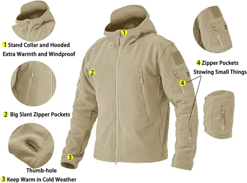 Miniatura 5 de BIYLACLESEN Chaquetas tácticas de forro polar Softshell para hombre con cremallera completa