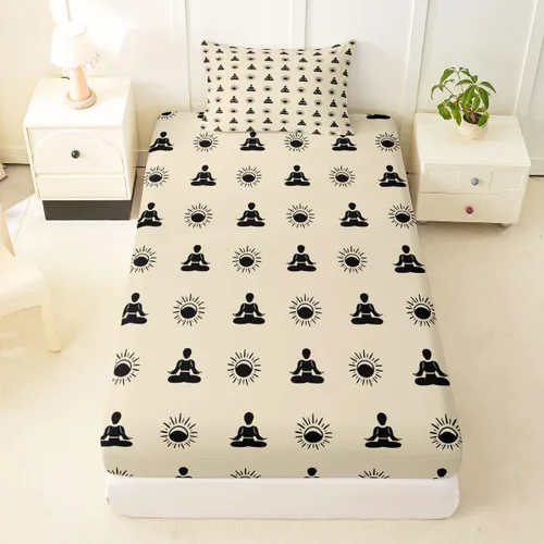 Erosebridal Yoga Gifts Fitted Sheet for Boys Girls Kids Yoga Chakras Twin Bed Sheets,Sun and Moon Sheets Boho Tribal Bedding Sets, No Top Sheet