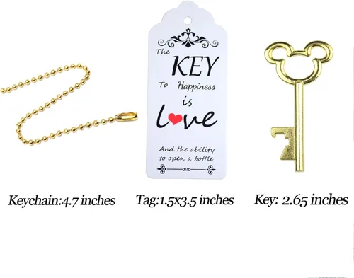 Miniatura 2 de Aokbean 52 piezas de abrebotellas con llave de esqueleto vintage con tarjeta de agradecimiento de acompañante y llavero para fiesta, boda, kit