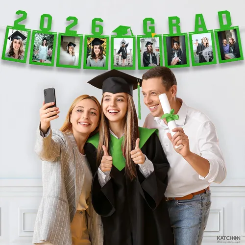 Miniatura 6 de KatchOn, Cartel de fotos de graduación verde 2026 – grande, 10 pies, pancarta de graduación 2026 Decoraciones de fiesta de graduación 2026