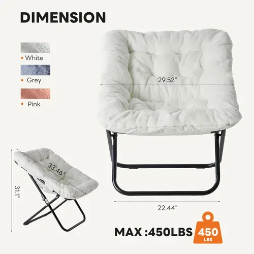Miniatura 2 de Sweetcrispy Silla Cómoda para Adultos, Silla Plegable para Sala de Estar, Sillón de Peluche Sintético Suave para Dormitorio, Silla de Lectura Cómoda
