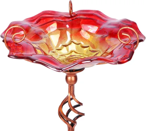 Miniatura 8 de VCUTEKA Comedero y bebedero de cristal para pájaros, para exteriores, baño de pájaros con estaca de metal, decoración de jardín Azul-2