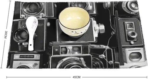Miniatura 2 de Retro Cool Camera Collection Placemats Set of 4 Easy Clean Washable Canvas Table Mats Heat Resistant Dining Table Cloth Place Mats for Kitchen