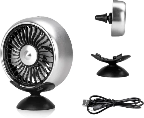 Kwak's Ventilador de ventilación USB para montaje de ventilación de aire, ventilador de clip para automóvil con luz LED, 3 modos de viento, giro de