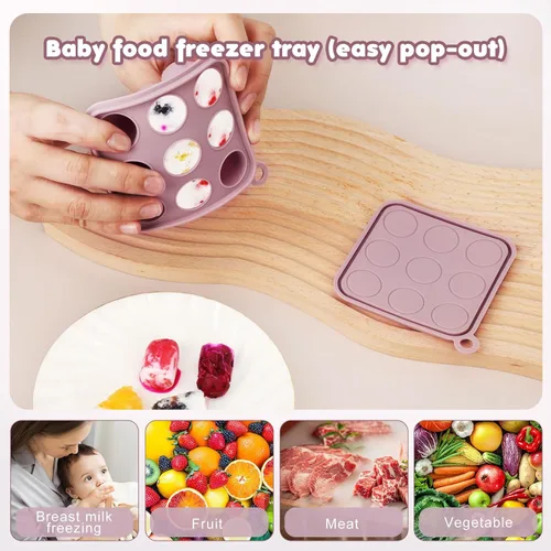 Miniatura 3 de Alimentador de frutas para bebés, moldes para paletas de leche materna, bandeja de silicona para congelar alimentos para aliviar la dentición, Lila