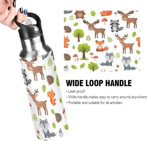 Miniatura 4 de BPA-Free Sport Water Bottle Insulated 20 Oz, Stainless Steel Vacuum Insulated Water Bottle for Gym Outdoor Travel School, Cute Woodland Animals Bears
