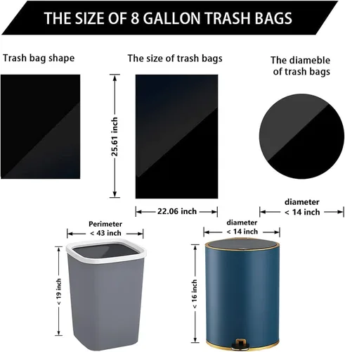 Miniatura 2 de Bolsas de basura de 8 galones, 120 bolsas de basura con cordón negro, plástico grueso, 22.06 x 25.61 pulgadas (negro, 8) – adecuadas para oficina