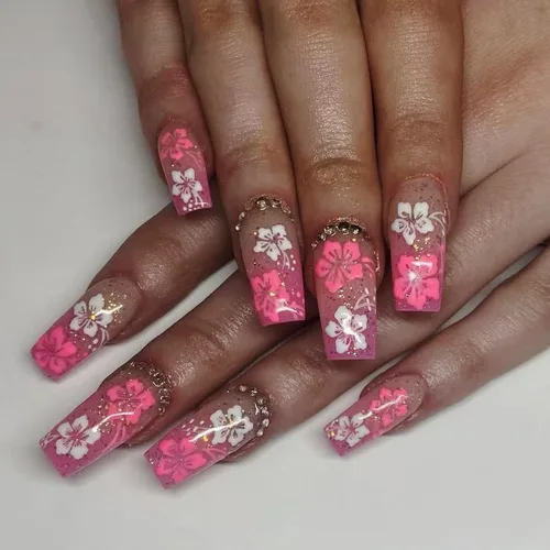 Miniatura 10 de IMSOHOT Uñas postizas, acrílicas de color naranja mate, puntas francesas cuadradas, 24 unidades, uñas extra largas con pegamento con bonitos diseños