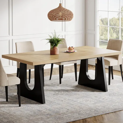 Miniatura 11 de Tribesigns Mesa de comedor grande para 6-8 personas, mesa rectangular rústica de madera de 70.9 pulgadas con patas de madera negra, mesa de cocina