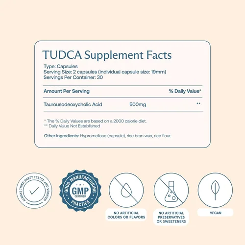 Miniatura 3 de BodyBio TUDCA - Suplemento de ácido tauroursodesoxicólico puro - Apoya el flujo biliar, el metabolismo de las grasas y la desintoxicación hepática