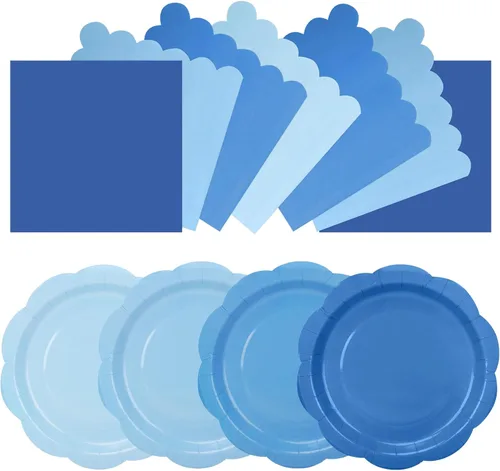 Miniatura 8 de Platos y servilletas de papel azul, incluye 24 platos azules degradados de 9 pulgadas, servilletas, tenedores, suministros de fiesta