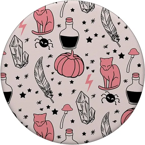 Miniatura 3 de Pink Sphynx Cat Potion Pumpkin Pattern Halloween Girls Women PopSockets intercambiables PopGrip