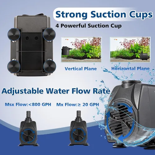 Miniatura 5 de Bomba de agua sumergible de 800 GPH (3000 L/H 60 W), bomba de fuente ajustable ultra silenciosa con 4 boquillas de elevación de 10 pies de alto