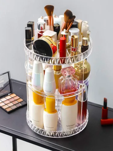 Miniatura 2 de PJLANDI Organizador de maquillaje acrílico con rotación de 360 grados, soporte de almacenamiento cosmético estante Perfume en tocador de baño