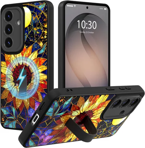 Miniatura 60 de Funda magnética compatible con Samsung Galaxy S25 Ultra para mujeres y hombres, estética flor de durazno, correa de muñeca ajustable incorporada