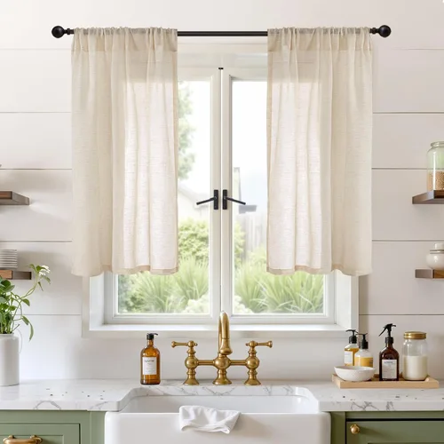 Miniatura 61 de BGment Cortinas de lino café de 30 pulgadas de largo para ventana pequeña, cortinas de media ventana beige semitransparentes ligeras con bolsillo