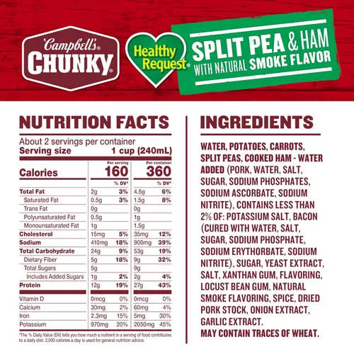 Miniatura 2 de Campbell's Chunky Sopa Healthy Request, sopa de guisantes partidos con jamón, lata de 19 onzas
