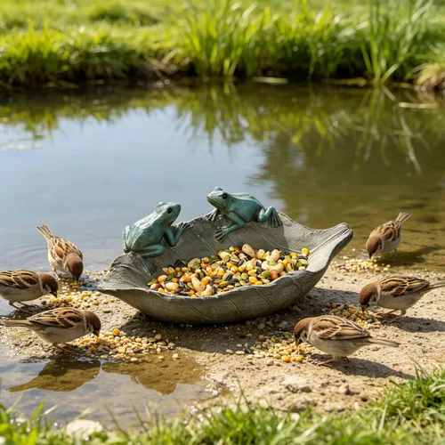 Miniatura 6 de Comedero para pájaros salvajes al aire libre, comedero para pájaros de poliresina al aire libre, cuenco de baño para decoración de mesa de patio Rana