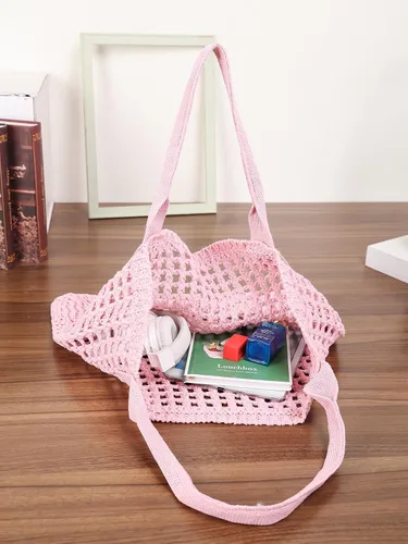 Miniatura 61 de ENBEI Bolsa de playa para mujer, diseño hueco de punto de ganchillo, elegante para la playa, viajes y uso diario