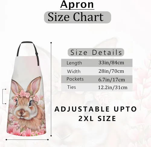 Miniatura 2 de Floral Bunny Apron Cute Rabbit in Pink Blossoms Artwork Aprons Waterproof Oxford Polyester Adjustable Pockets Design