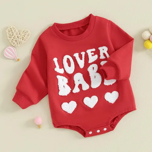Miniatura 74 de SOLILOQUY Traje de manga larga con cuello redondo para el primer día de San Valentín para bebé niño y niña, mameluco de corazón de amor