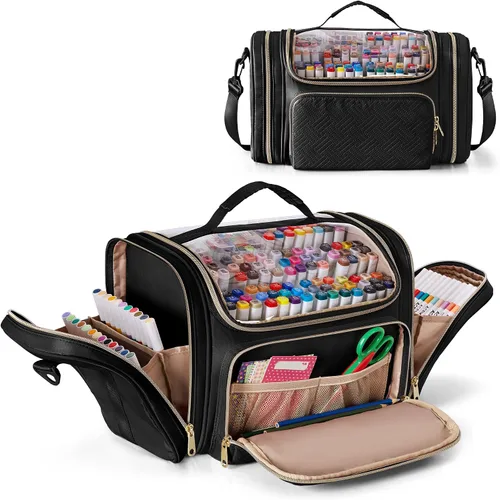 Rexmica Estuche organizador de marcadores para 180-300 marcadores, bolsa de almacenamiento grande para marcadores con divisor desmontable para