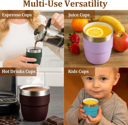 Miniatura 8 de Zenbo Tazas de Espresso/Café de 4 oz, Acero Inoxidable 18/8 con Revestimiento de Cerámica y Aislamiento al Vacío de Doble Pared, Apilables y Aptas