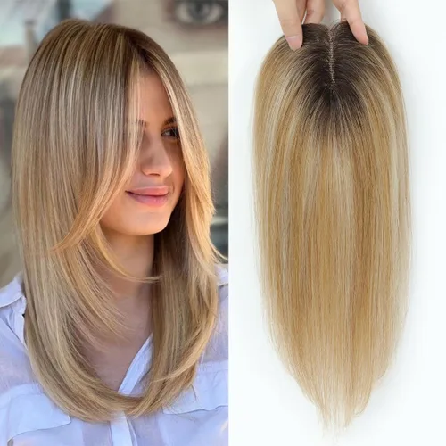 Miniatura 27 de Aimeolyn Toppers de cabello para mujer, cabello humano real, sin flequillo, extensiones de cabello superior para adelgazar, base de encaje Haisr
