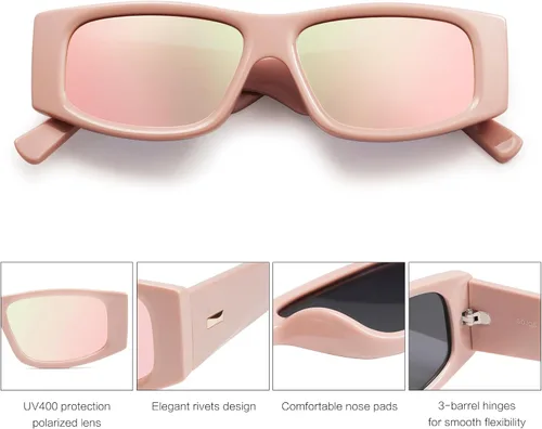 Miniatura 28 de SOJOS Gafas de sol polarizadas rectangulares Y2K de moda para mujeres y hombres, gafas de sol rave de diseñador de moda SJ2228
