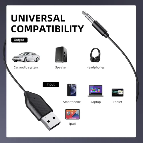 Miniatura 3 de Smof Adaptador auxiliar a Bluetooth 5.2 Receptor Bluetooth de 0.138 in con micrófono incorporado entrada auxiliar para transmisión de música