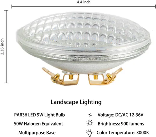 Miniatura 2 de Beonllay PAR36 - Bombilla LED para paisaje, 9 W, blanco cálido, 3000 K, AC/DC12V-36V, equivalente a 900 lúmenes, bombilla halógena de bajo voltaje
