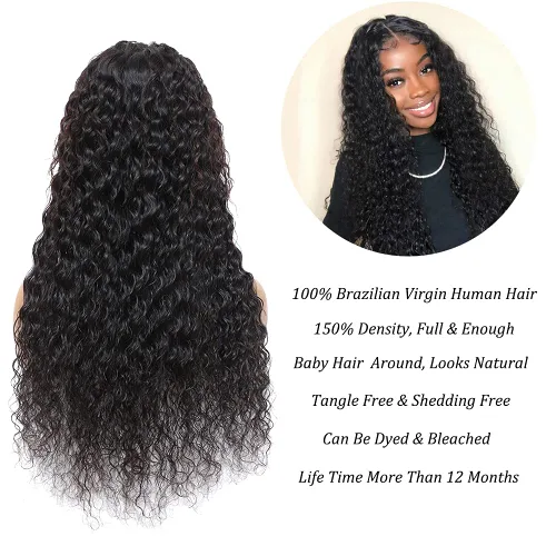Miniatura 3 de Pelucas de cabello humano ondulado de malla frontal 4x4 con cabello prearrancado y abuelitos, cabello virgen brasileño, densidad 150 %, para mujeres