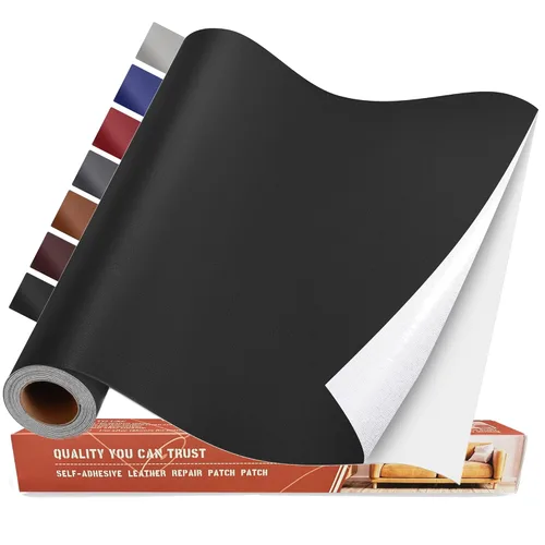 Miniatura 23 de Kit de parches de reparación de cuero autoadhesivo, cinta de reparación de cuero de vinilo grande de 4 x 63 pulgadas para muebles, asiento de Gris