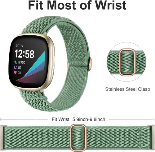 Miniatura 2 de Ouwegaga Banda elástica compatible con Fitbit Versa 4 bandas/Sense 2/Sense/Versa 3 bandas para mujeres y hombres, correa deportiva ajustable
