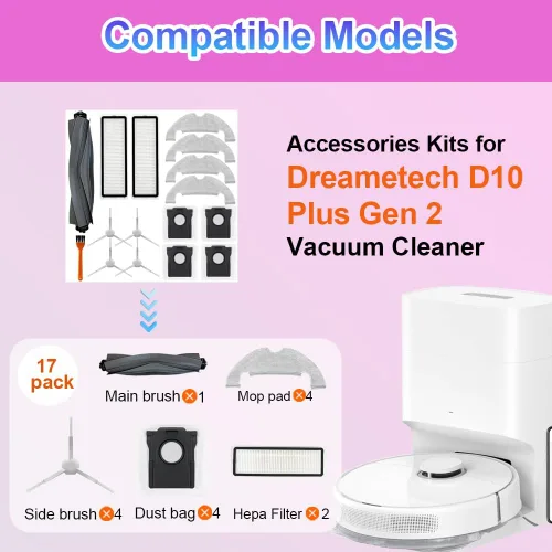Miniatura 2 de D10 Plus Gen 2 Piezas de repuesto Accesorios compatibles con Dreame D10 Plus Gen 2 Robot Aspirador, incluye 1 cepillo principal, 2 filtros Hepa, 4