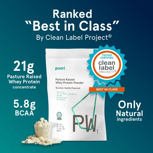 Miniatura 2 de Puori Proteína de suero en polvo, vainilla bourbon - PW1 criada en pasto, proteína de suero alimentada con pasto mezcla de bebida en polvo que