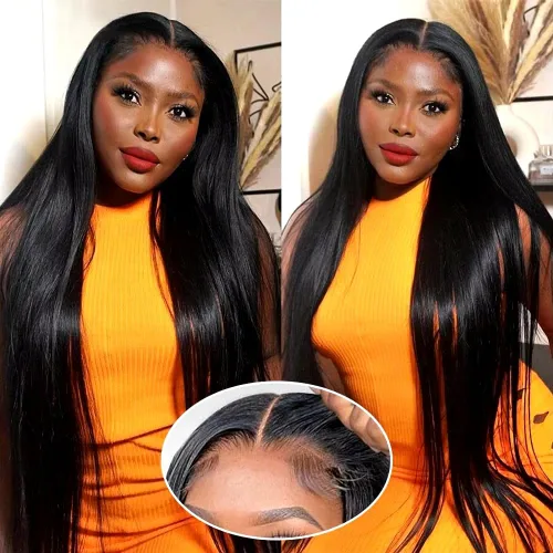 Miniatura 12 de Pelucas de cabello humano lacio de 20 pulgadas con encaje frontal de 13 x 6 pulgadas para mujeres negras, predepiladas con línea capilar natural