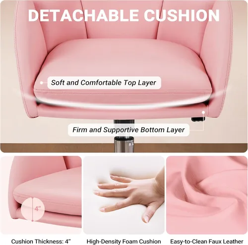 Miniatura 5 de Yaheetech Silla de escritorio linda con diseño de pétalos, silla de oficina en casa, silla giratoria de piel tapizada, silla de tocador de rosado