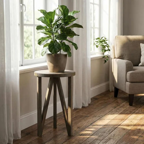 Miniatura 7 de Cortesi Home Tobin - Mesa decorativa en madera maciza con acabado cepillado de alambre gris de granja, pequeña redonda de 15 pulgadas