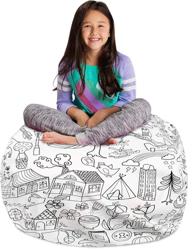 Miniatura 48 de Posh Stuffable - Sillón puff con almacenamiento para niños, contenedor de animales de peluche, organizador de juguetes de niños Lona rayas verde