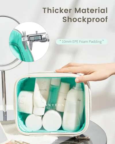 Miniatura 3 de ROWNYEON Juego organizador de cosméticos de alta calidad, bolsas de almacenamiento de PVC transparente y piel sintética con forro azul en tono joya