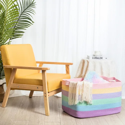 Miniatura 4 de MINTWOOD Design Cesta de almacenamiento rectangular de 22 pulgadas con asas para lavandería, toallas de piscina y zapatos, organizador de juguetes