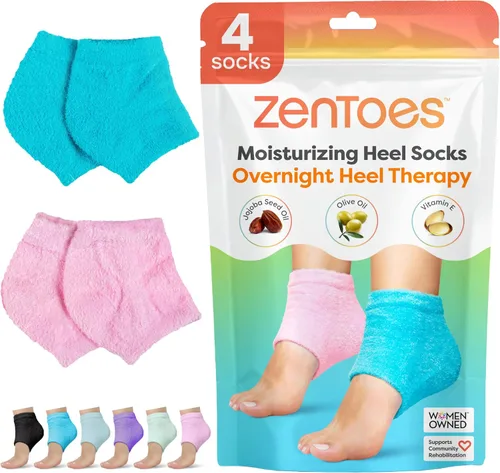 ZenToes - Calcetines de talón hidratante, 2 pares de calcetines de spa con forro de gel para curar y tratar talones secos y agrietados mientras Azul