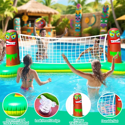 Miniatura 2 de TURNMEON Luau Tiki - Juego inflable de red de voleibol para piscina, grande de 105 x 28 x 35 pulgadas, juego de juguetes acuáticos flotantes
