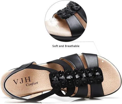 Miniatura 3 de VJH confort Sandalias de cuña para mujer, con plataforma elástica, cómodas, informales, planas