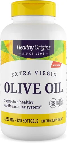 Healthy Origins Aceite de oliva, 1250 mg - Suplemento para la salud del corazón con aceite de oliva virgen extra orgánico prensado en frío -